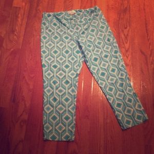 Jude Connally turquoise print stretch pants med.